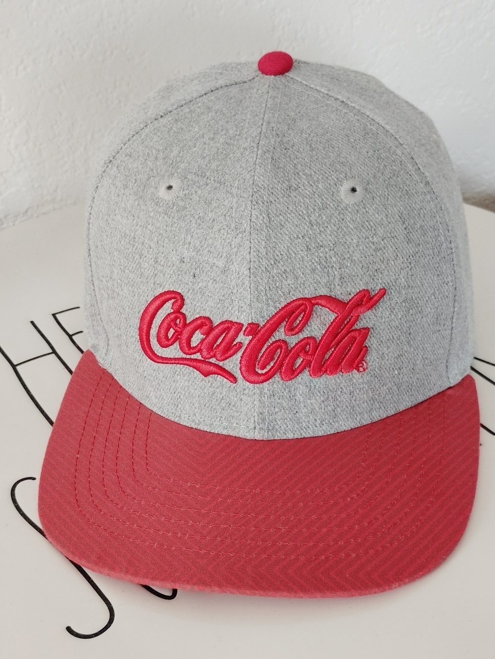 Coca-Cola Grey Crown with Red Brim Embroidered Logo Cap